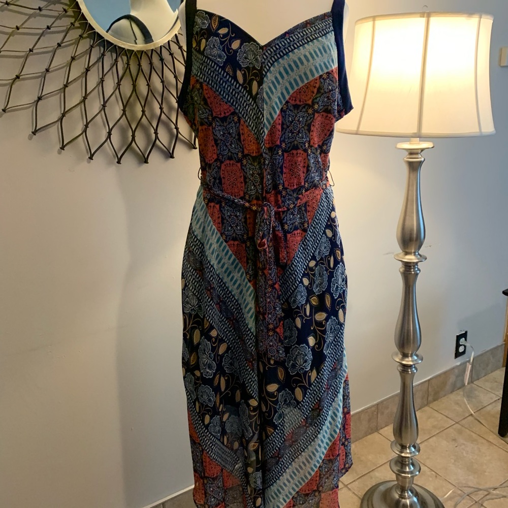 Multicolored handkerchief dress with tie waist